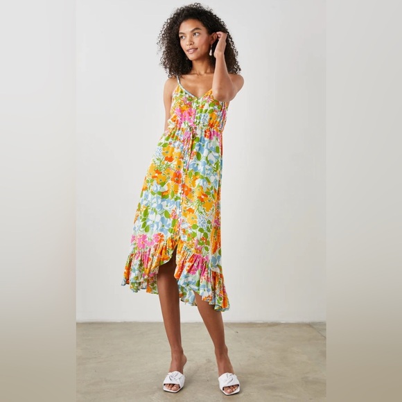 Rails Frida Day Garden Floral High Low Sleeveless Midi Dress Colorful Vacation - Picture 8 of 15